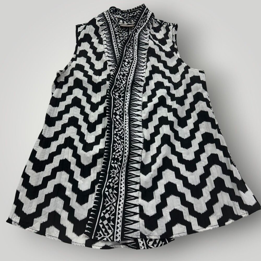 Chico’s Open Front Crinkled Vest Size 0 (Small) Black & White | New with Tag